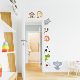 Dětské samolepky na zeď - Zvířátka ze ZOO kolem dveří N.3 - 9 ks od 14 do 29 cm oboustranně