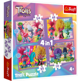 TREFL Puzzle Trollové 3: Barevné dobrodružství 4v1 (35,48,54,70 dílků)