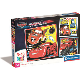 CLEMENTONI Puzzle Auta: Glow Racers 3x48 dílků